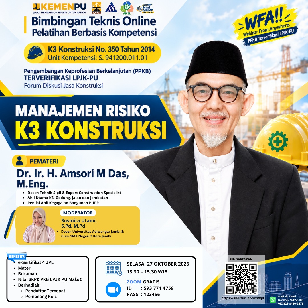 Bimbingan Teknis Online, Pelatihan Berbasis Kompetensi, Pengembangan Keprofesian Berkelanjutan (PKB) LPJK-PU : FORUM DISKUSI JASA KONSTRUKSI
